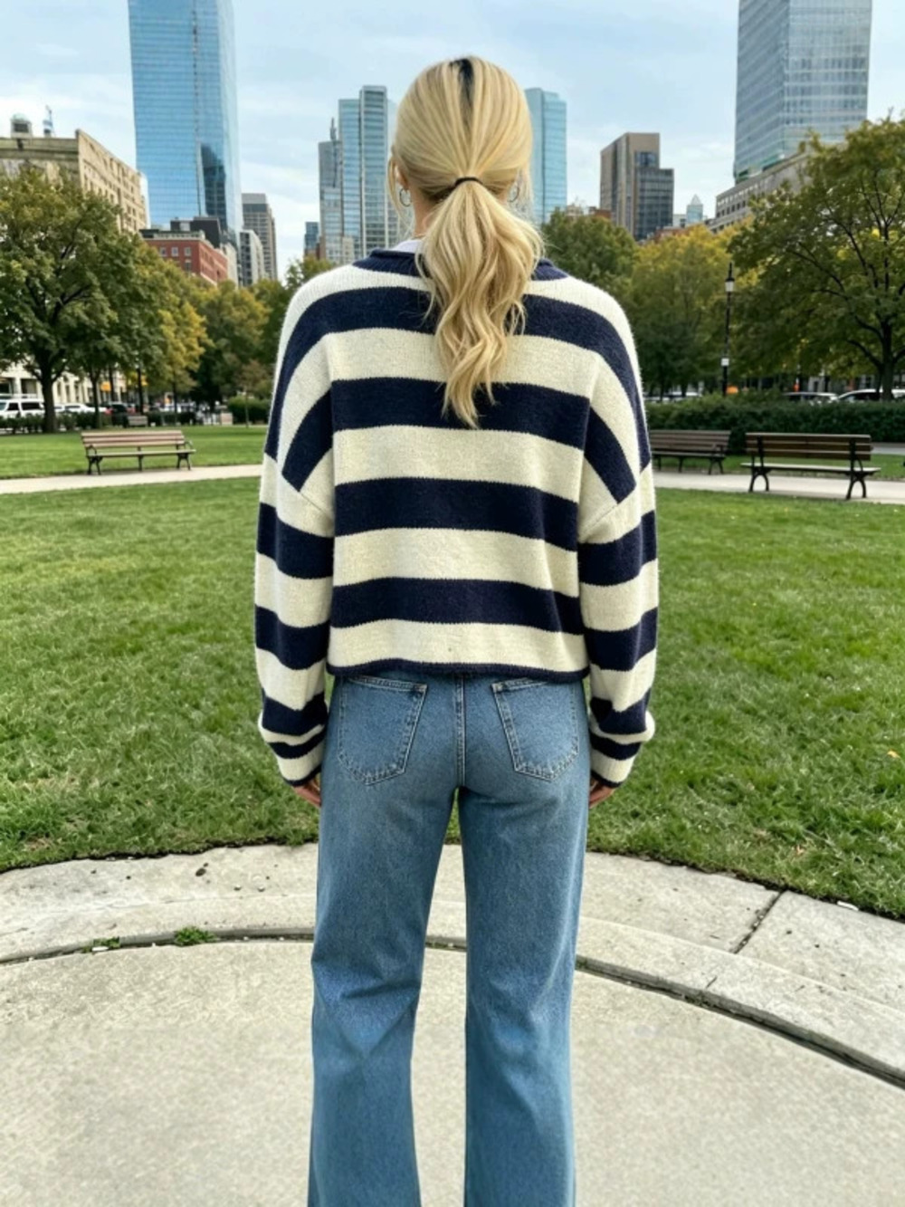 ZARA Womens Casual Striped Knit Cardigan Fall Winter Versatile